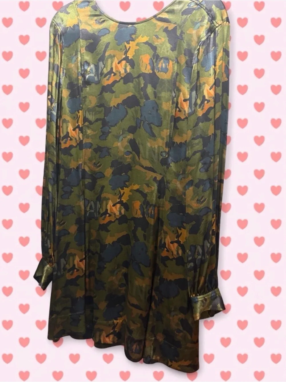 Ganni Camouflage A-Line Skirt in Olive, Black & Brown
